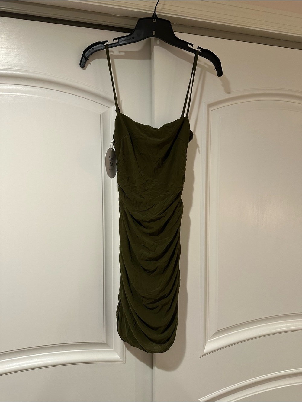 Princess Polly Olive Green Ruched Spaghetti Strap Mini Dress